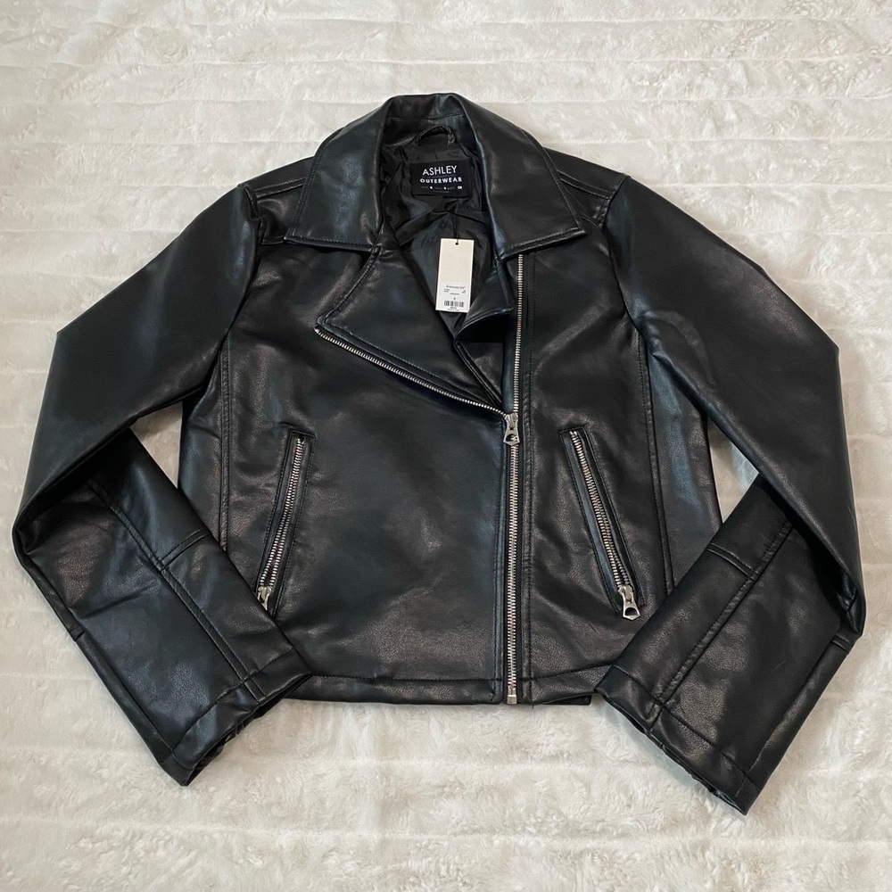 Women’s Black Faux Leather Moto Jacket